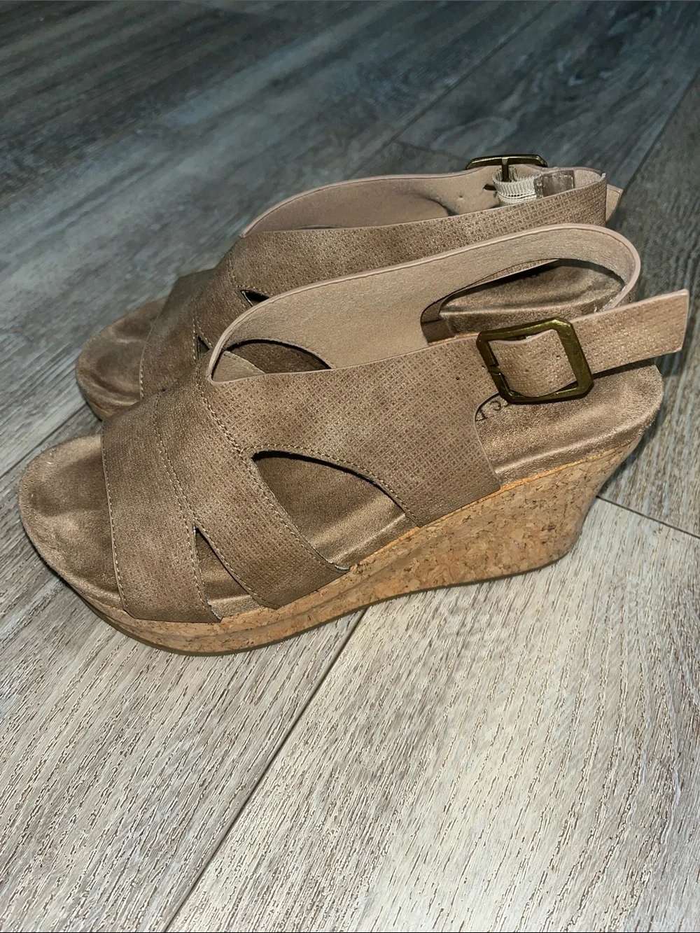 Pierre Dumas Tan Slingback Wedge Sandals